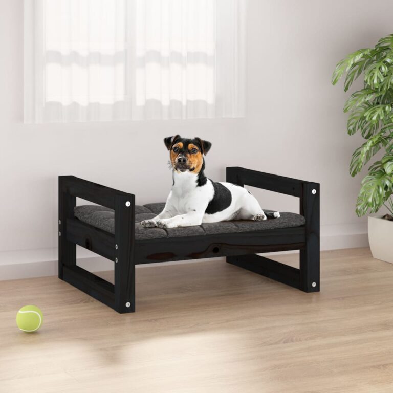 Luxury Pet Dog Bed Solid Pine Wood Durable Frame Comfortable Black Rectangular
