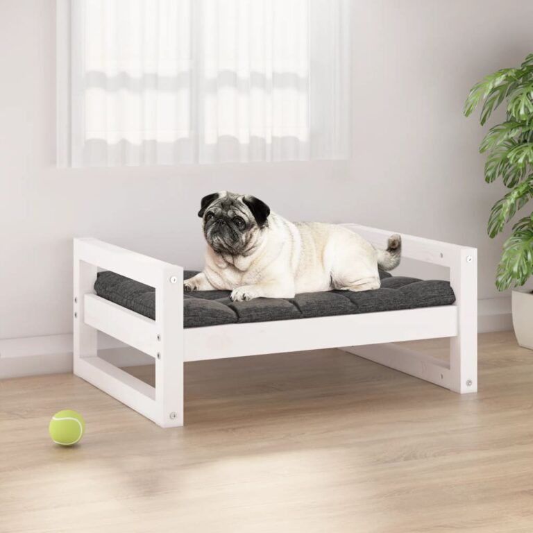 Comfortable Pet Dog Bed Solid Pine Wood Durable Frame Minimalist White Design