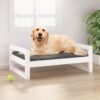 Comfortable Solid Pine Wood Dog Bed White Rectangular Durable Pet Furniture