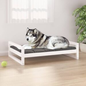 Luxury Solid Pine Wood Pet Dog Bed Durable White Rectangular Cozy Sleep Furniture