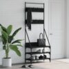 Stylish Black Clothes Rack with Shoe Storage - Durable Engineered Wood Metal