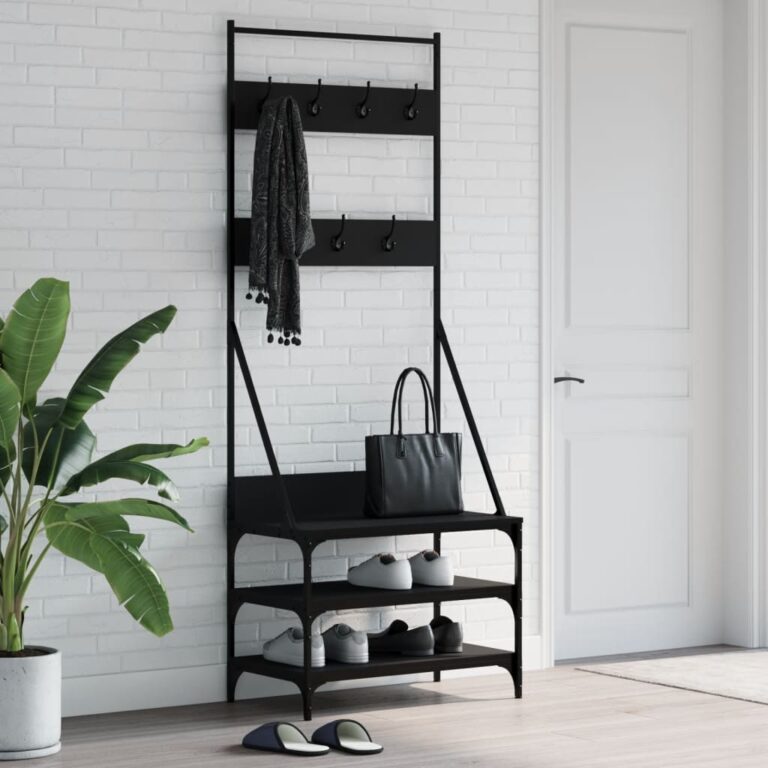Stylish Black Clothes and Shoe Rack Organizer Durable Engineered Wood Metal