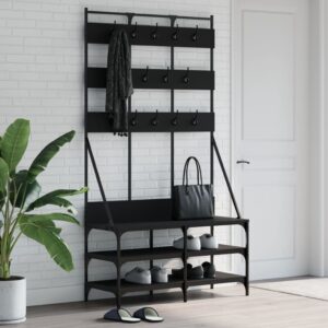 Stylish Black Clothes Rack with Shoe Shelf - Freestanding Coat Stand Organizer