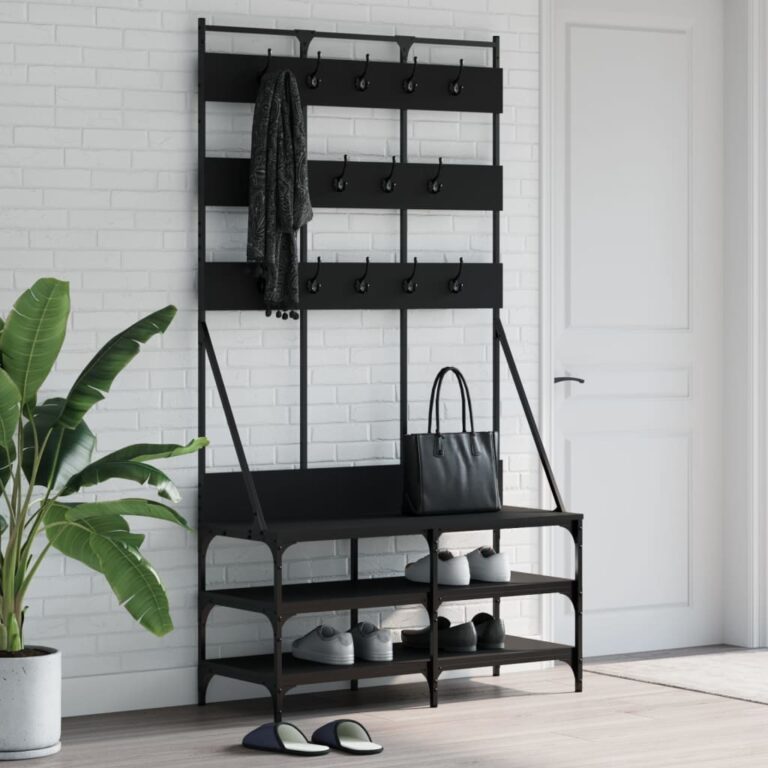 Stylish Black Clothes Rack with Shoe Shelf - Freestanding Coat Stand Organizer