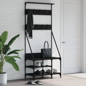 Stylish Black Clothes Rack with Shoe Shelf - Space Saving Wardrobe Organizer