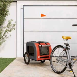 Pet Bike Trailer Comfortable Oxford Fabric Iron Frame Safety Reflectors Orange Grey