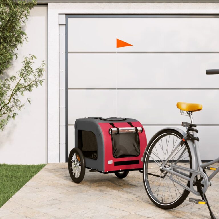 Comfortable Red Grey Pet Bike Trailer Durable Iron Frame Oxford Fabric PVC Cover