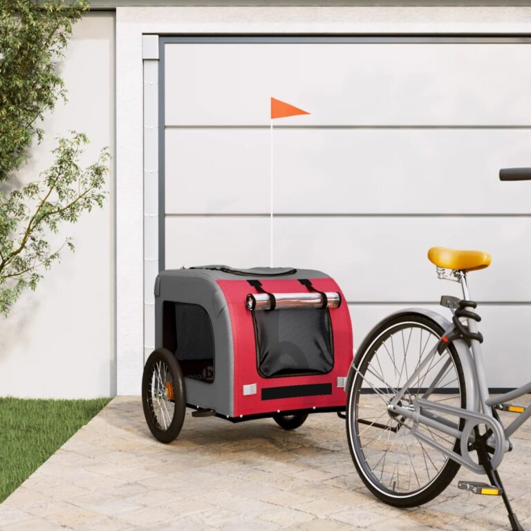 Comfortable Red Grey Oxford Fabric Iron Pet Bike Trailer with PVC Cover Mesh Windows
