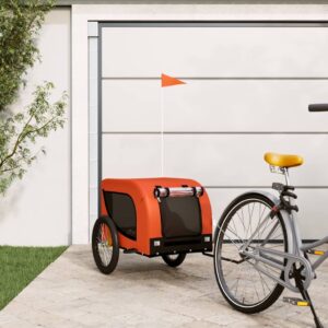 Pet Bike Trailer Durable Iron Frame Comfortable Oxford Fabric Orange Black