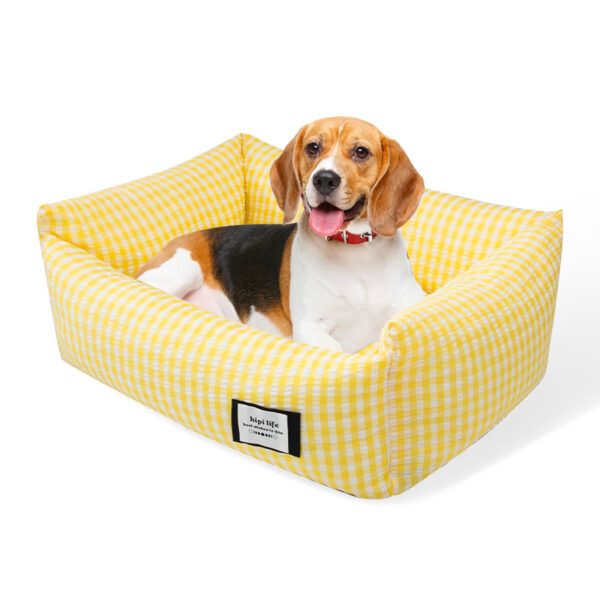 Pawfriends Pet Bed Puppy Dogs Square Yellow Check Waterproof Anti Slip Cat Dog Calming Nest Pet Sleeping Kennel  Washable Dog Bed  Comfortable  Breathable  Warm Dog Kennel