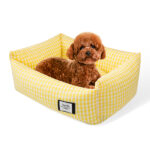 Pawfriends Pet Bed Puppy Dogs Square Yellow Check Basket Removable Washable Dog Cat Cushion Pet Sleeping Kennel  Washable Dog Bed  Comfortable  Breathable  Warm Dog Kennel