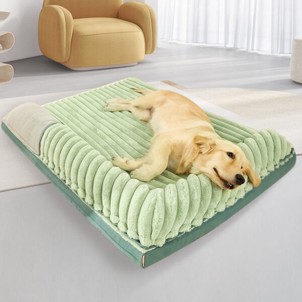 Pawfriends Fresh Green Striped Velvet Dog Bed with Removable Washable and Reversible Design Dog bed  Striped Velvet Dog Bed  Removable Washable  Reversible Design
