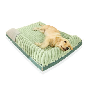 Pawfriends Fresh Green Striped Velvet Dog Bed with Removable Washable and Reversible Design Dog bed  Striped Velvet Dog Bed  Removable Washable  Reversible Design