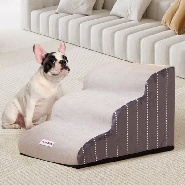 Pawfriends Portable 3-Step Pet Ramp with Removable Sponge Padding for Feline and Canine