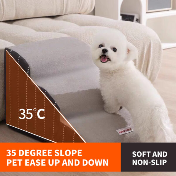 Pawfriends Portable 3-Step Pet Ramp with Removable Sponge Padding for Feline and Canine