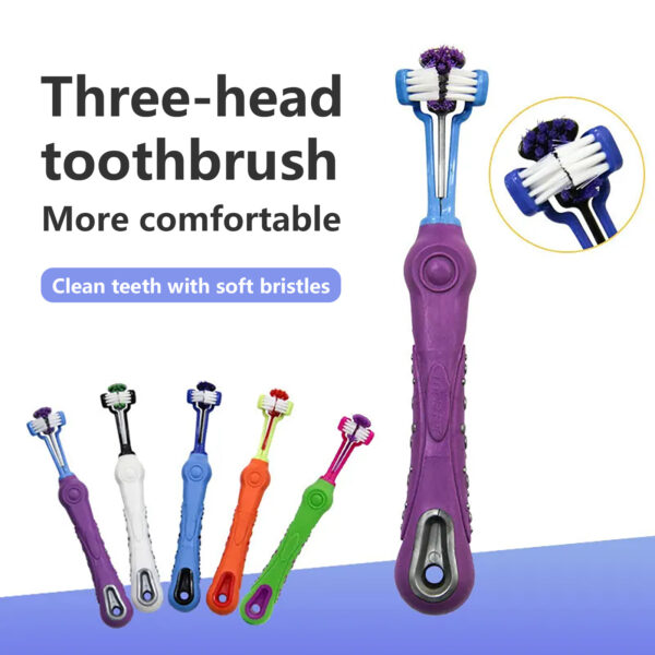Pawfriends Pet Three-Head Multi-Angle Dog Cat Toothbrush Oral Cleaning Product Blue Pet Three-Head  Multi-Angle  Dog Toothbrush  Cat Toothbrush  Oral Cleaning Products