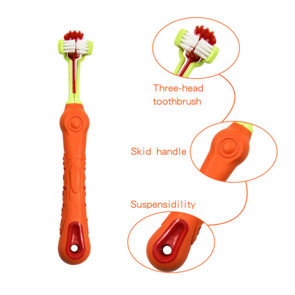 Pawfriends Pet Three-Head Multi-Angle Dog  Cat Toothbrush Oral Cleaning Product Orange Pet Three-Head  Multi-Angle  Dog Toothbrush  Cat Toothbrush  Oral Cleaning Products