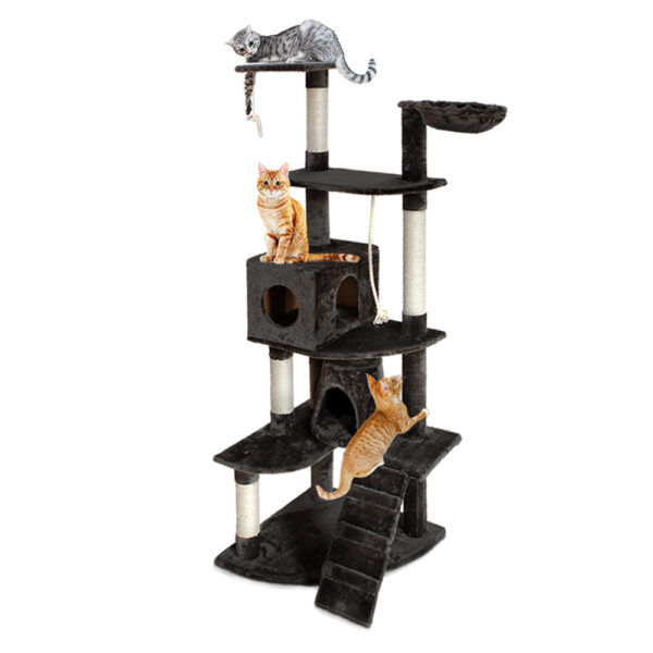 Cat Tree Tower 193cm Multi Level Scratching Post Condo House Grey Sisal Plush