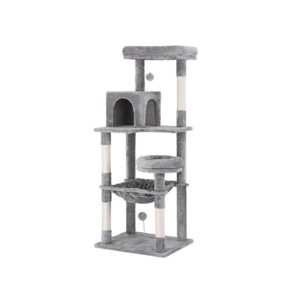 Cat Tree Tower Multi Level 143cm Scratching Post Sisal Condo House Grey Plush