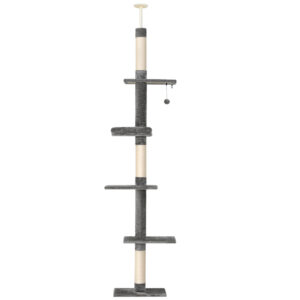 Cat Tree Tower 290cm Adjustable Multi Level Sisal Post Plush Bed Toy Gray White
