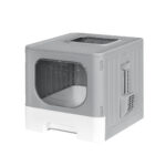 Cat Litter Box Enclosed Hooded Foldable Tray Double Door Grey Large Kitty Toilet