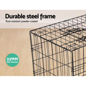 Foldable 48inch Dog Cage Triple Doors Removable Tray Black Metal Pet Crate