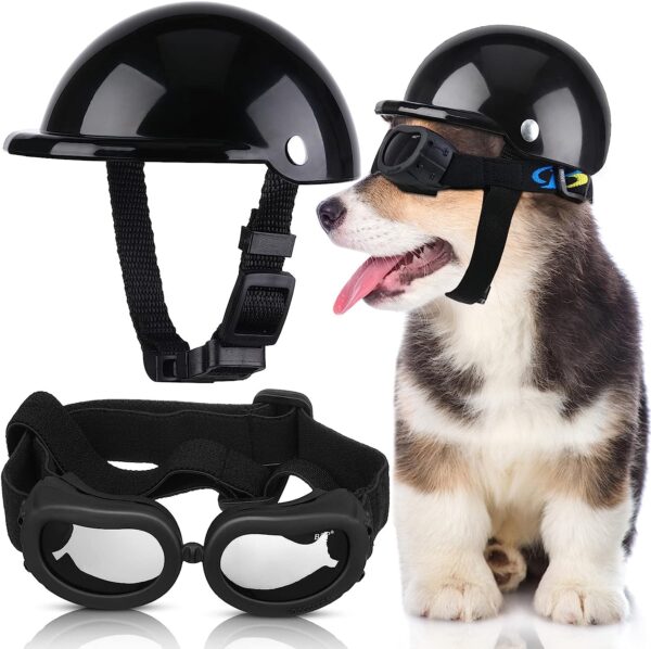 Dog Helmet Goggles  Small Size  Black