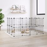 28-Panel Pet Cage with Door Black 35x35 cm Steel