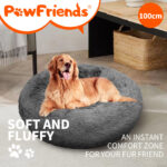 Dog Pet Cat Calming Bed Warm Plush Round Nest Comfy Sleeping Bed Dark Grey 100cm