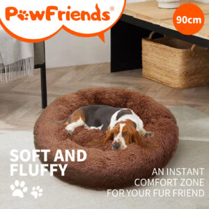 Pet Dog Bedding Warm Plush Round Comfortable Dog Nest Light Coffee Large 90cm