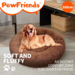 Pet Dog Cat Calming Bed Warm Plush Round Nest Sleeping Kennel Light Coffee