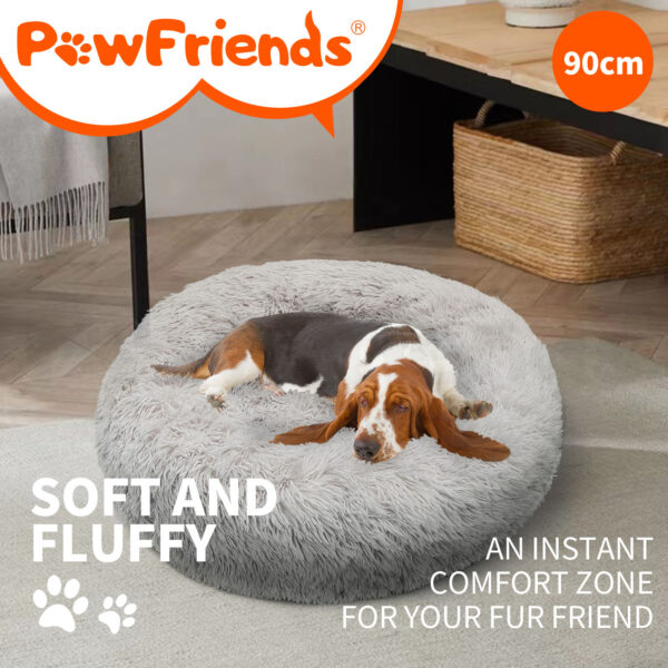 Pet Dog Bed Bedding Warm Plush Round Comfortable Dog Nest Light Grey Large 90cm Large