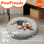 Pet Dog Cat Calming Bed Warm Plush Round Nest Comfy Sleeping kennel Light Grey