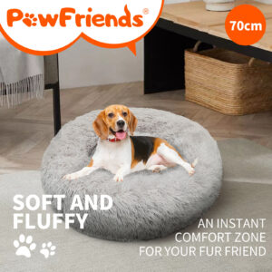 Pet Dog Bed Bedding Warm Plush Round Comfortable Dog Nest Light Grey M 70cm