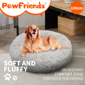 Pet Dog Bed Bedding Warm Plush Round Comfort Dog Nest Light Grey kennel XL 100cm