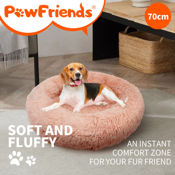 Pet Dog Bedding Warm Plush Round Comfortable Nest Comfy Sleep kennel Pink M 70cm