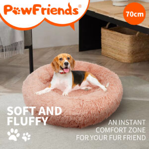 Dog Pet Cat Calming Bed Warm Plush Round Nest Comfy Sleeping kennel Cave