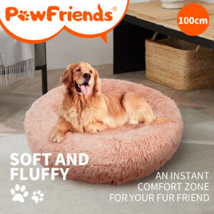 Dog Pet Cat Calming Bed Warm Soft Plush Round Nest Comfy Kennel Cave Dark Pink