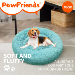 Pet Dog Bed Warm Plush Round Comfortable Nest Comfy Sleeping kennel Green M 70cm