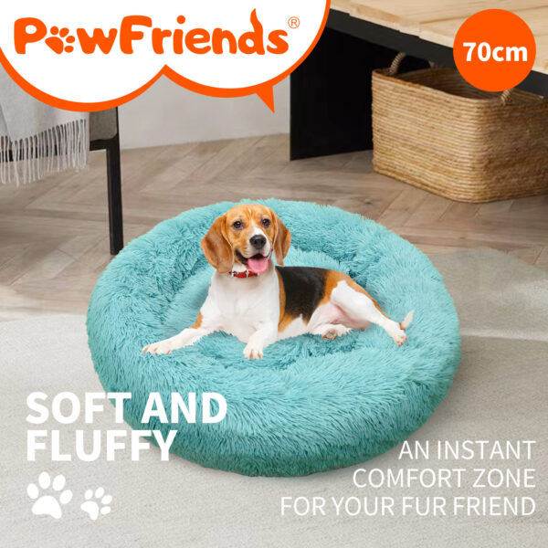 Pet Dog Cat Calming Bed Warm Plush Round Nest Comfy Sleeping kennel Cave Green