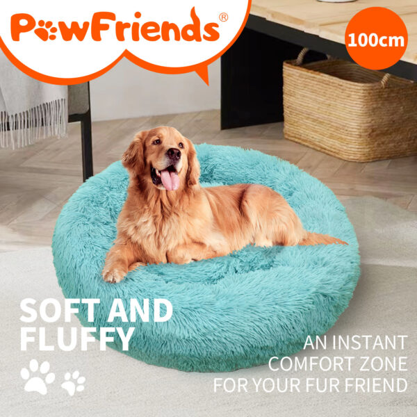 Pet Dog Cat Calming Bed Warm Plush Round Nest Comfy Sleeping kennel Cave Green