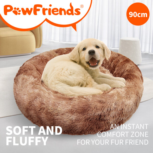 Pet Dog Cat Calming Bed Removable Cover Warm Soft Comfy Round Kennel Cave