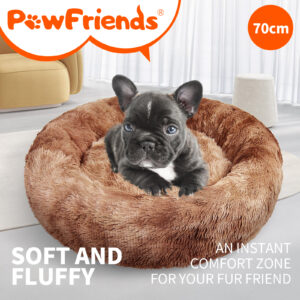 Dog Cat Pet Calming Bed Warm Soft Plush Round Nest Comfy Sleeping Kennel Cave 70