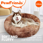 Dog Cat Pet Calming Bed Warm Soft Plush Round Nest Comfy Sleeping Cave 120cm