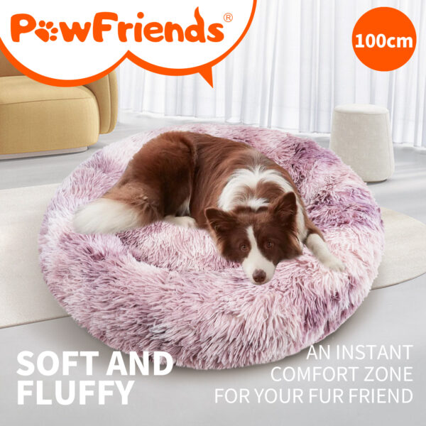 Cat Dog Pet Calming Bed Warm Soft Plush Round Nest Comfy Sleeping Kennel Cave AU