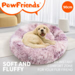 Dog Cat Pet Calming Bed Warm Soft Plush Round Nest Comfy Sleeping Kennel Cave 90