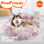 Dog Cat Pet Calming Bed Warm Soft Plush Round Nest Comfy Sleeping Cave MEL 120cm