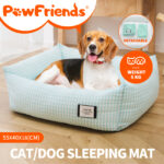 Pet Dogs Cat Bed Square Blue Check Pet Calming Bed Removable Washable Puppy Nest