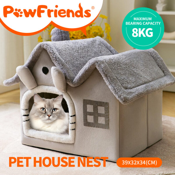 Portable Double Roof Detachable Washable Dog Cats House Indoor Outdoor Pet Bed L