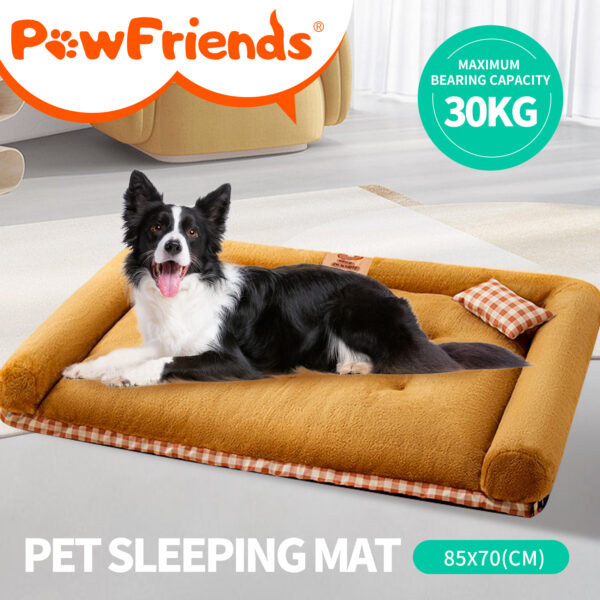 Pet Calming Bed Dogs Cat Sleeping Kennel Soft Mat Pad Warm Detachable Nest Brown